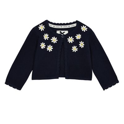 Baby girls' navy daisy knit cardigan